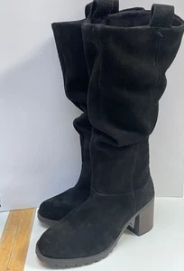 Botas holgadas de gamuza negras CLARKS Reino Unido 5 D tacón bloque debajo de la rodilla CLARKWELL RISE - Imagen 1 de 12