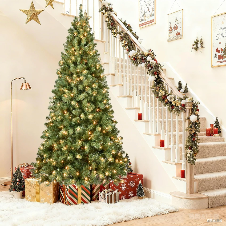 9ft Pre-Lit Artificial Christmas Tree with 1930 Tips 650 Lights Foldable Base - Image 1 of 4