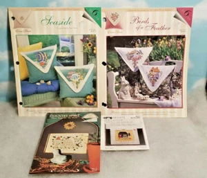 Vtg Lot Needlepoint/Cross Stitch Pattern Chart Folk Art, Fish, Birdhouses, Home - Picture 1 of 6