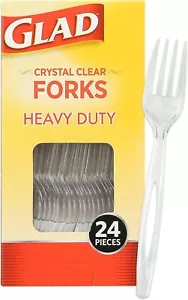 Glad Crystal Clear Plastic Forks, 24 Count - Heavy Duty Disposable Cutlery Pack - Picture 1 of 6