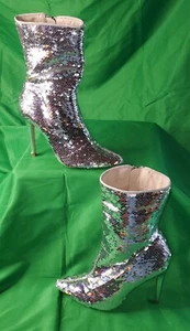 Cape Robbin Silver Sequins Ankle Boots Womens Size 6 Glitter Spike Heel Dress - Picture 1 of 10