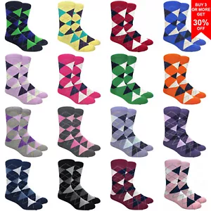 Fine Fit Men's Argyle Cotton Dress Socks Wedding Diamond Pattern Assorted Colors - Picture 1 of 17