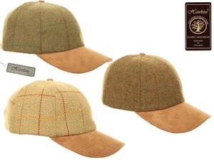 Adults Tweed Baseball Cap Green Wool Faux Suede Peak Adjustable Country Outdoors - Picture 1 of 4