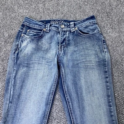 Pantalones de mezclilla ViVi Diva para mujer junior talla 7 largos azules tiro medio bolsillos adornados Foto 1 de 4