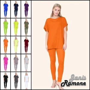 Womens Off Shoulder Baggy Top Leggings Set Casual Summer Loungewear Tracksuit - Picture 1 of 121