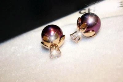 18K Gold Plated Pearl Pearly Earrings made with Swarovski Elements PURPLE - Image 1 of 4