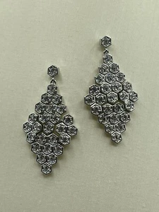 Cristalina Mirror Plated Crystal Drop Beautiful Honeycomb Party Earrings NEW - Picture 1 of 6