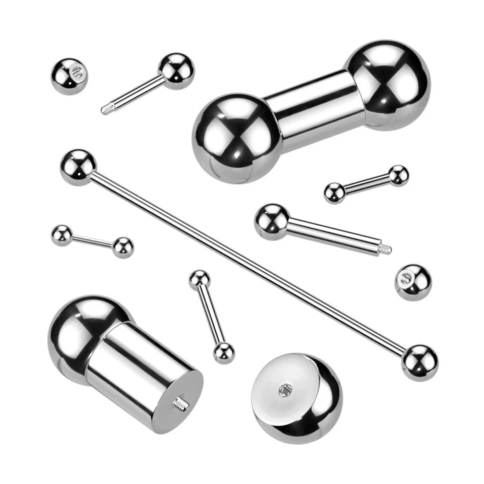 10 Gauge to  00 Gauge Straight Barbell 316L Surgical Steel Barbell with Ball - Image 1 of 1