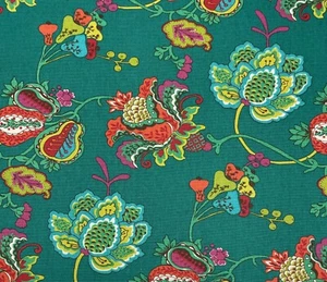 RICHLOOM LEBEAU TEAL GREEN RED LARGE FLORAL MULTIPURPOSE FABRIC BY YARD 54"W - Picture 1 of 6