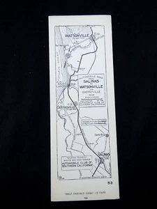 Mapa de tiras Auto Club AAA #53 Salinas a Watsonville, California años 20 - Imagen 1 de 2