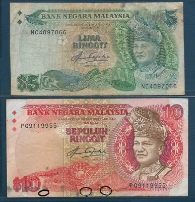 Malaysia 5 10 Ringgit Lot, 1983, P 20 21, VF- VF see description - Image 1 of 2