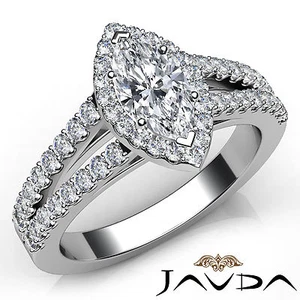 Anillo de compromiso halo marquesa diamante vástago dividido francés U pavé GIA F VS1 1,75 quilates - Imagen 1 de 12