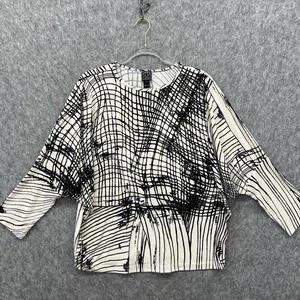 Clara Sun Woo Jersey Knit Tunic Shirt Womens L White Black Art USA - Picture 1 of 7