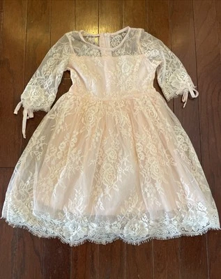 Just Couture Girls 4 Blush Pink Lace Tulle Princess Dress Easter Full Skirt - Image 1 of 4