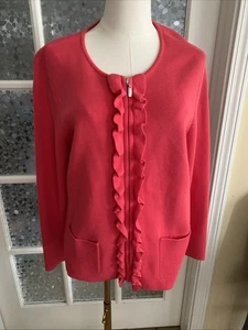 Talbots Cardigan Zip Front Cotton Rayon Blend Sz L Salmon Coral - Imagen 1 de 6