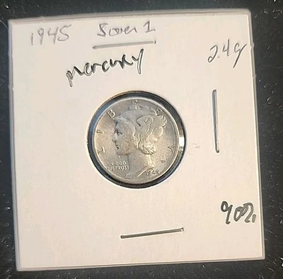 ☆1945 P 90% SILVER Toned MERCURY☆ 5 Over 1 Date Error☆ CIRCULATED/worn& No FT - Image 1 of 4
