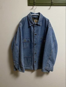 90s USA Made Carhartt Overall Chore Coat Denim Jacket L Vintage Japan - Bild 1 von 13