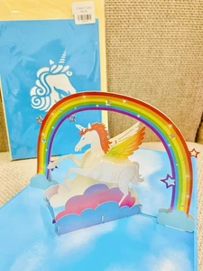 3D Pop Up Grußkarte Regenbogen Einhorn Papier Basteln Liebe Valentinstag Kinder Mädchen - Bild 1 von 3