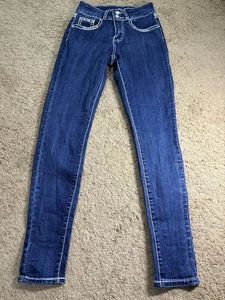 Pantalones de mezclilla Love You para mujer talla 1/2 ajustados azules bordados estrás vaquera - Imagen 1 de 10