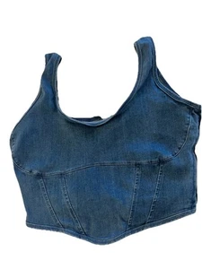 Victoria's Secret Cropped Bustier Corset Lg Top Denim Shirt Zip Closure - Picture 1 of 10