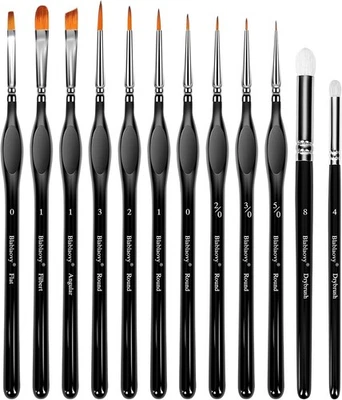 Juego de 12 pinceles de pintura en miniatura - 10 detalles finos y 2 negros secos  Foto 1 de 4