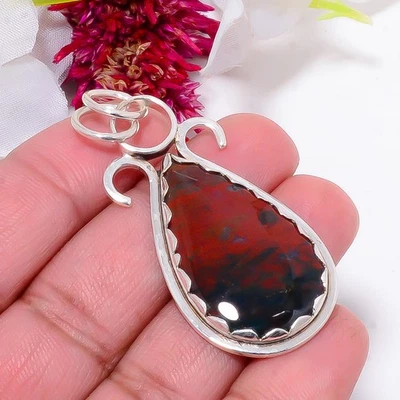 Piedra de sangre / Heliotropo - Colgante de plata de ley 925 con piedras preciosas de África de 2,15" Sku9 Foto 1 de 4