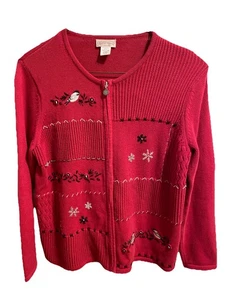Northern Reflections Full Zip Christmas Sweater Cardinals Snowflake  Vtg Size M - Picture 1 of 6