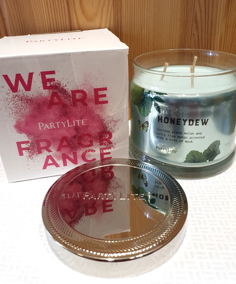 PARTYLITE  3 Docht Duftwachsglas HONEYDEW - HONIGMELONE  Hellgrün  G73F52 - Bild 1 von 1