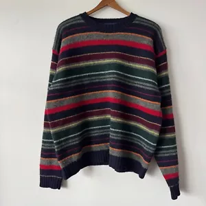 VTG J. Crew Sweater Men's L Oarsman Striped Wool 90s Y2K Prep Ivy Grunge FLAW - Picture 1 of 7