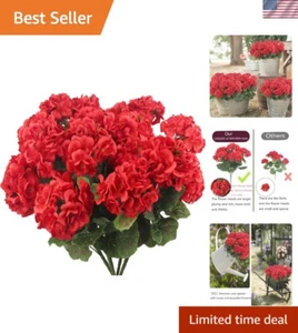 4 Pcs UV Resistant Silk Geranium Flowers - Vibrant Red Faux Outdoor Bush - Picture 1 of 9
