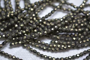 Tschechische feuerpolierte 3 mm runde facettierte Glasperlen - Metallic Wildleder Gold - Bild 1 von 1