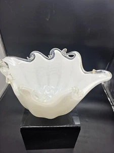 Murano Venetian Hand Blown Art Glass Bowl White Crystal Centerpiece 13x9x7 - Picture 1 of 10
