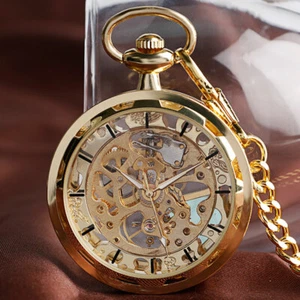 Mechanical Pocket Watch Chain Vintage Steampunk Skeleton Pendant Hand Winding - Picture 1 of 11