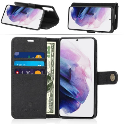 Funda tipo billetera delgada desmontable magnética trasera para Galaxy S21/20/10, Note20/10 Foto 1 de 4