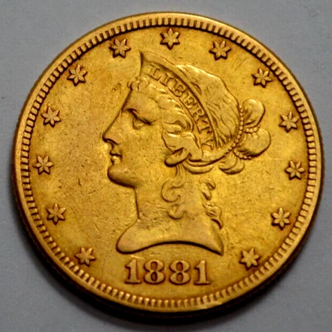 1881 P $10 Dollars Liberty Coronet Head Gold US Eagle Coin Ten Dollars Limited! Cover