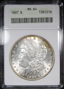 1897 Morgan Dollar ANACS MS64 Soapbox Holder Nice Rim Toning - Picture 1 of 2
