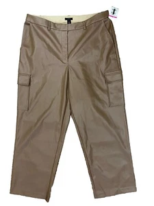 NEW Halogen Womens Pants Tan Brown Wide Leg Faux Leather Cargo Natural Sz XL - Picture 1 of 10