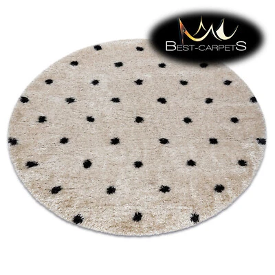Amazing Modern Rug shaggy "FLUFFY" 5cm circle DOTS cream / grey High Quality - Image 1 of 4
