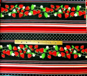 BENARTEX FABRICS #09771 15 "STRAWBERRY JAMBOREE" BORDER BLACK BTY - Picture 1 of 1
