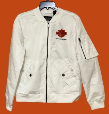 Women’s MEDIUM Harley Davidson 120th Anniversary White Nylon Bomber Jacket NEW! - Image 1 of 4