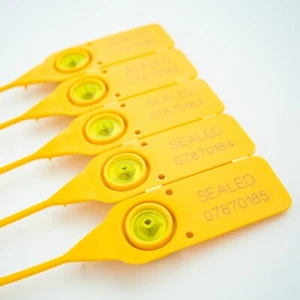Guarnizioni di sicurezza in plastica gialla 380 mm. Etichette numerate ad alta resistenza a strappo - Foto 1 di 17