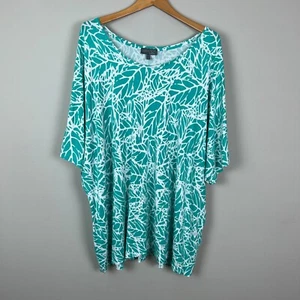 Selection Ulla Popken Top Womens 28 30 Green Abstract Short Sleeve Dolman Plus - Picture 1 of 12