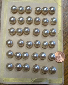 card  of 36~ Vintage  1/2"  Pearl covered Glass Buttons card ~1920's  NOS - Picture 1 of 2