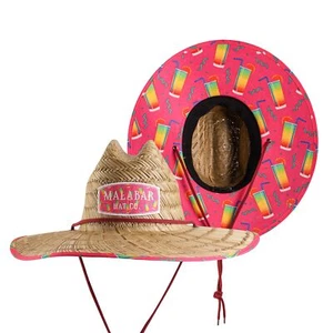 Pink Drink Fabric Pattern Print Straw Sunhat Men & Women, Lifeguard Hat, Beach.. - Picture 1 of 9