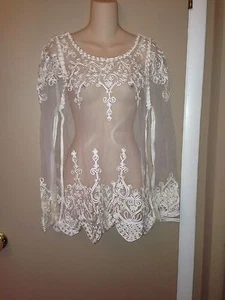WHITE LADIES HAND MADE CLEAR BLOUSE SIZE SMALL - Picture 1 of 2