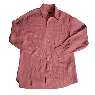 Bugatchi Uomo men's button down dress shirt pink purple blue stripes size large - Image 1 of 4