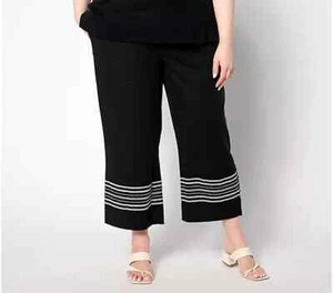 Joan Rivers Regular Stretch Novelty Linen Crop Pant w/ Embroidery Size XL - Picture 1 of 1