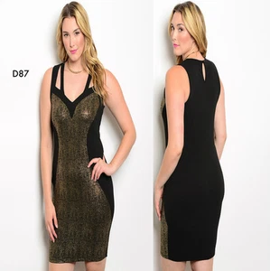 D87 Ladies Size 20/22 Black Gold Sexy Formal Work Office Party Pencil Dress Plus - Picture 1 of 3