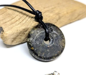 Black Amber Pendant For Men Women Donut Round Amulet Gift Natural Baltic - Picture 1 of 5