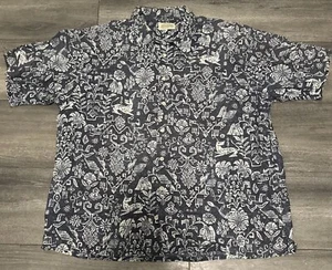 St Johns Bay Shirt Mens Size XL Blue Linen Cotton Blend Hawaiian Camp Beach - Picture 1 of 16
